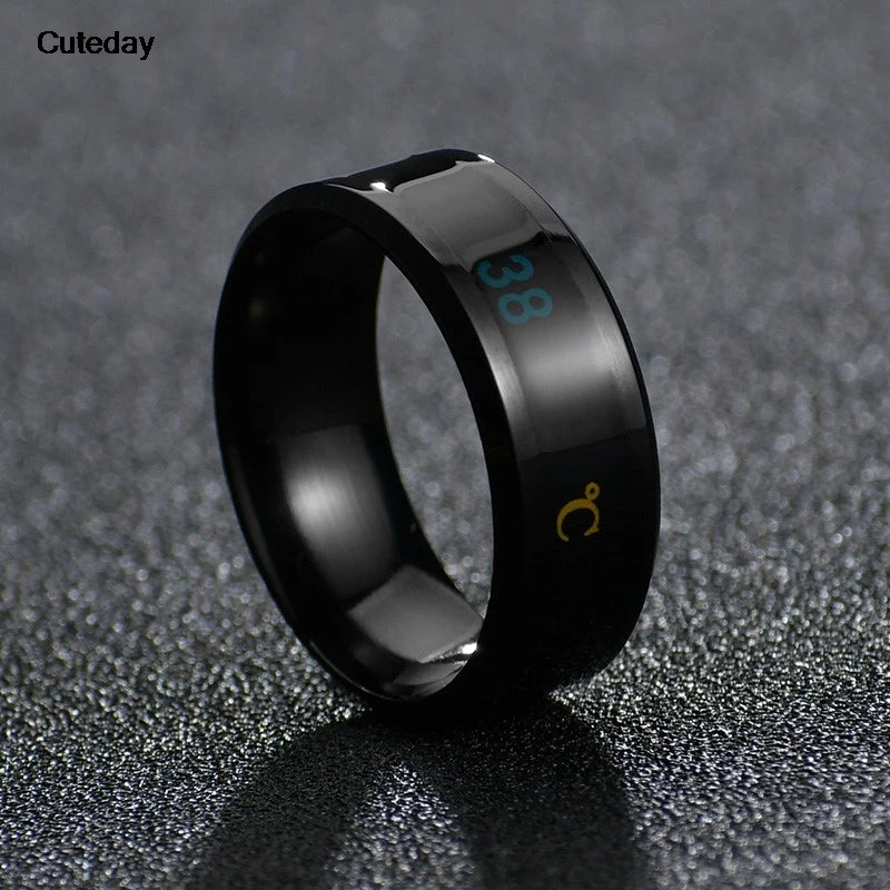 Smart Stainless Steel Multifunctional Ring For Couples Mood Changes Color From Waterproof Body Temperature Measuring Ring