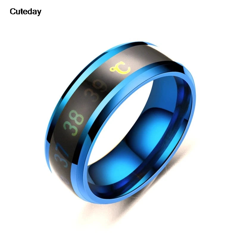 Smart Stainless Steel Multifunctional Ring For Couples Mood Changes Color From Waterproof Body Temperature Measuring Ring