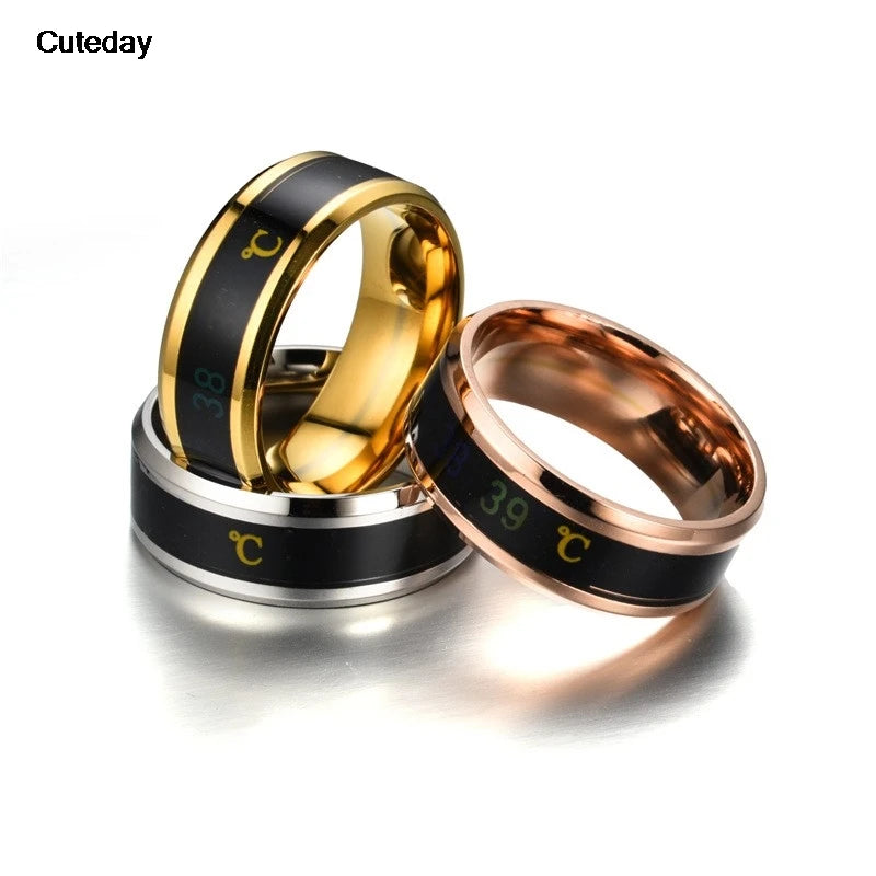 Smart Stainless Steel Multifunctional Ring For Couples Mood Changes Color From Waterproof Body Temperature Measuring Ring