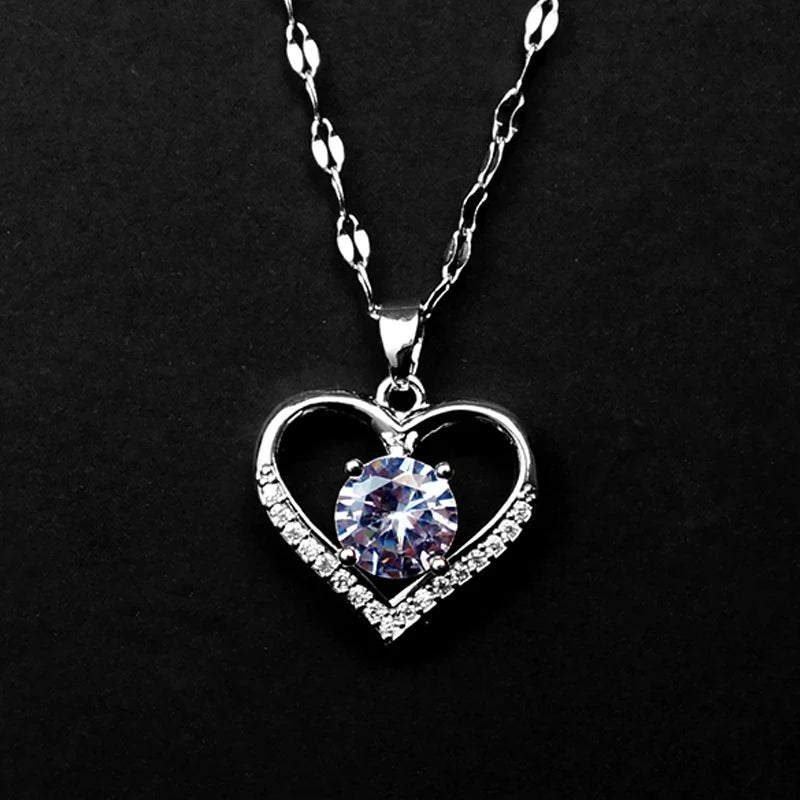 Luxury Heart Pendant Necklace – Gold Stainless Steel & Crystal Charm