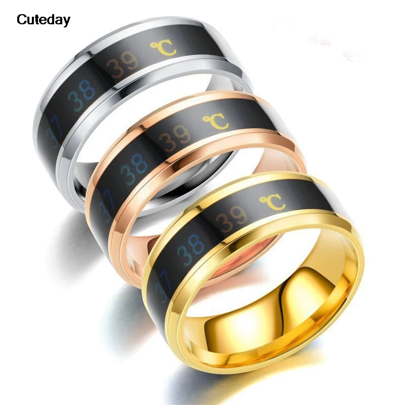 Smart Stainless Steel Multifunctional Ring For Couples Mood Changes Color From Waterproof Body Temperature Measuring Ring