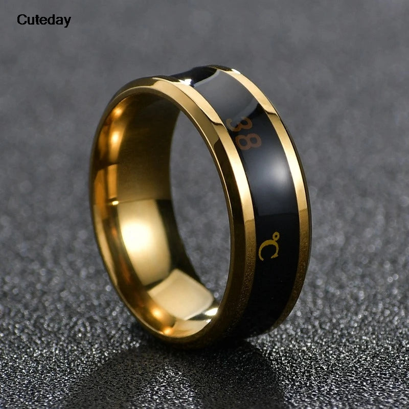 Smart Stainless Steel Multifunctional Ring For Couples Mood Changes Color From Waterproof Body Temperature Measuring Ring