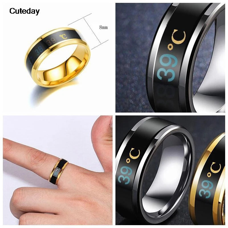 Smart Stainless Steel Multifunctional Ring For Couples Mood Changes Color From Waterproof Body Temperature Measuring Ring