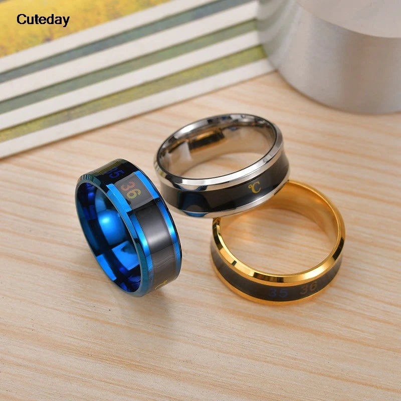 Smart Stainless Steel Multifunctional Ring For Couples Mood Changes Color From Waterproof Body Temperature Measuring Ring