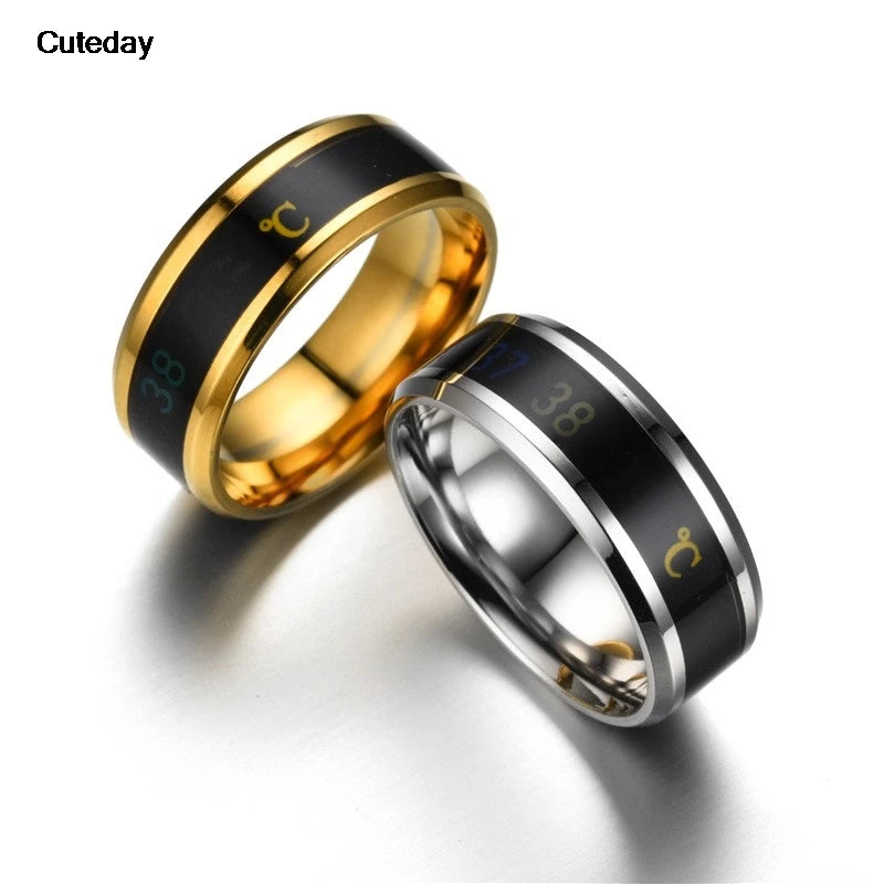 Smart Stainless Steel Multifunctional Ring For Couples Mood Changes Color From Waterproof Body Temperature Measuring Ring