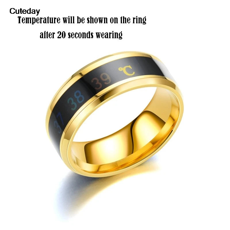 Smart Stainless Steel Multifunctional Ring For Couples Mood Changes Color From Waterproof Body Temperature Measuring Ring