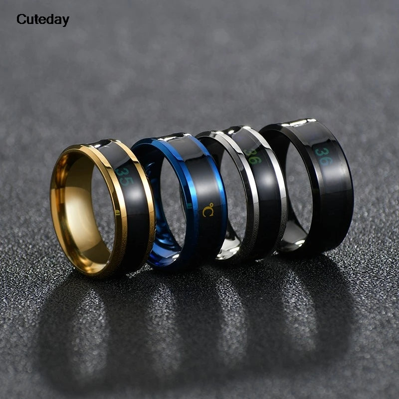 Smart Stainless Steel Multifunctional Ring For Couples Mood Changes Color From Waterproof Body Temperature Measuring Ring