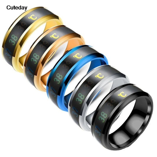 Smart Stainless Steel Multifunctional Ring For Couples Mood Changes Color From Waterproof Body Temperature Measuring Ring