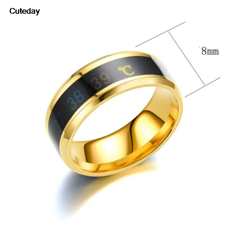 Smart Stainless Steel Multifunctional Ring For Couples Mood Changes Color From Waterproof Body Temperature Measuring Ring