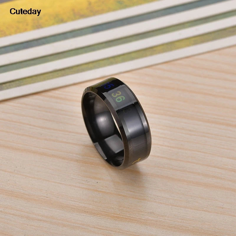 Smart Stainless Steel Multifunctional Ring For Couples Mood Changes Color From Waterproof Body Temperature Measuring Ring